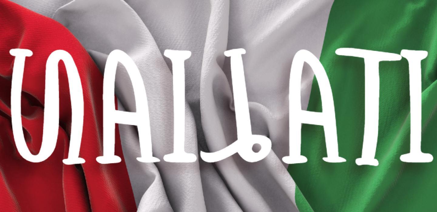 The Italian flag with the word "Italian" overlaid on top.